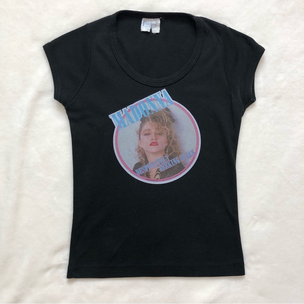Vintage black scoop neck baby tee Madonna desperately seeking susan merch promo
